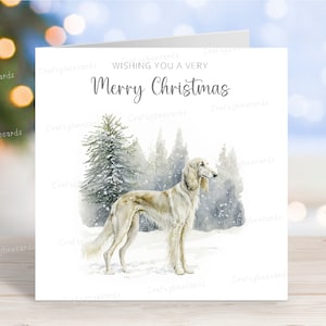 Saluki Weihnachtskarte, schöne festliche 'Merry Christmas' Hund Grußkarte, lustige Winter-Schneeszene, 6 "x6", innen leer