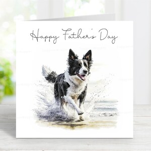 Bordercollie vaderdagkaart, Happy Father's Day hondenwenskaart, 6 x 6 inch