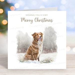 Carte de Noël Nouvelle-Écosse Duck Tolling Retriever/Toller, carte de joyeux Noël festive, scène de neige hivernale saisonnière, carte de voeux de chien