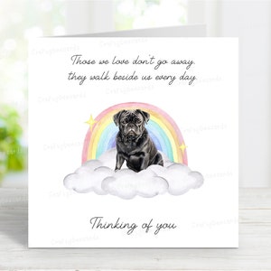 Biglietto di condoglianze per carlino (nero) - Biglietto con il cane che pensa a te - Citazione sentimentale sulla perdita del cane - Biglietto con il cane Rainbow Bridge - 6" x 6"