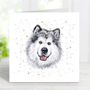 Carte de Malamute d'Alaska, belle carte de voeux de chien pour toute occasion, anniversaire, merci, rétablissement, sympathie, perte d'animal de compagnie, 6 x 6 po