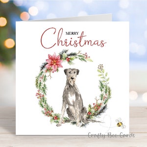 Carte de Noël Irish Wolfhound, carte de voeux « Joyeux Noël », chien festif, 6 x 6 po