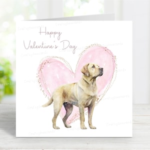 Labrador Retriever (Amarelo) Cartão de Dia dos Namorados, Cartão de Saudações de Cachorro Fofo, 6" x 6"