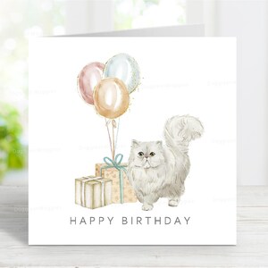 Carte d'anniversaire chat persan (blanc), belle carte de voeux pour les amoureux des chats, 6 x 6 po