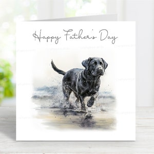 Labrador Retriever (nero) biglietto per la festa del papà, biglietto di auguri per la festa del papà con cane, 6" x 6"