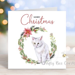 Maine Coon (Weiß) Katze Weihnachtskarte, 'Merry Christmas' Festliche Grußkarte, 6 "x 6"