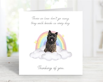 Tarjeta de condolencia de Cairn Terrier - Tarjeta de perro pensando en ti - Cita de pérdida de perro sentimental - Tarjeta de perro Rainbow Bridge - 6" x 6" N2