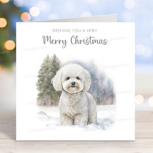 Bichon Frise Weihnachtskarte, 'Merry Christmas' Festliche Winterszene Hund Grußkarte, 15,5 x 15,2 cm