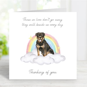 Tarjeta de condolencias para un rottweiler - Tarjeta de un perro que piensa en ti - Frase sentimental sobre la pérdida de un perro - Tarjeta Rainbow Bridge para un perro - 15 x 15 cm
