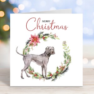 Carte de Noël Braque de Weimar, carte de voeux « Joyeux Noël », chien festif, 6 x 6 po
