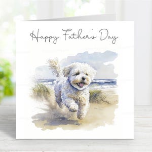 Bichon Frisé-vaderdagkaart, Happy Father's Day-hondenwenskaart, 6 x 6 inch