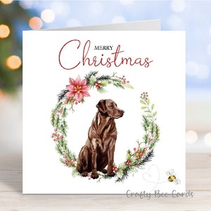Carte de Noël Labrador Retriever (chocolat), carte de voeux « Joyeux Noël », chien festif, 6 x 6 po