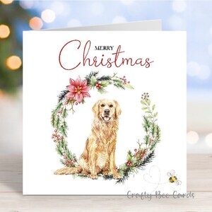 Carte de Noël Golden Retriever, carte de voeux festive « Joyeux Noël », chien, 6 x 6 po