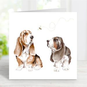 Tarjeta de Basset Hound, adorable tarjeta de felicitación para cualquier ocasión: cumpleaños, agradecimiento, recuperación, condolencias, pérdida de mascota, 15 x 15 cm