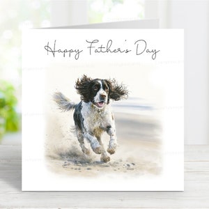Biglietto di auguri per la festa del papà con Springer Spaniel inglese, biglietto di auguri per la festa del papà con cane, 6" x 6"