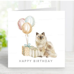 Carte d'anniversaire chat Ragdoll, belle carte de voeux pour les amoureux des chats, 6" x 6"