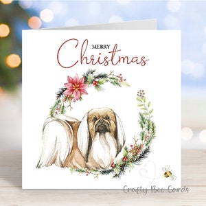 Carte de Noël Pékinois, carte de voeux « Joyeux Noël », chien festif, 6 x 6 po