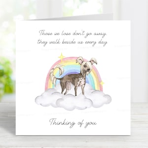 Tarjeta de condolencias para un perro crestado chino - Tarjeta de "Perro pensando en ti" - Frase sentimental sobre la pérdida de un perro - Tarjeta de "Puente Arcoíris" - 15 x 15 cm