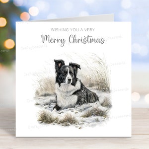 Carte de Noël Border Collie, carte de voeux de chien « Joyeux Noël », scène d'hiver festive, 6 x 6 po