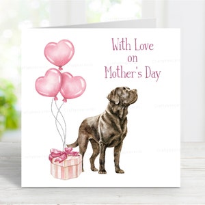 Labrador Retriever (Chocolate) Hund Mutter Tages Karte, schöne Mama Grüße Karte für Mothering Sonntag, 6 "x 6", innen leer