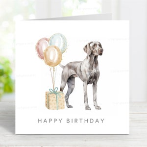 Weimaraner-verjaardagskaart, leuke hondenwenskaart, mooie aquarelafbeelding, 6 x 6 inch, blanco binnenkant