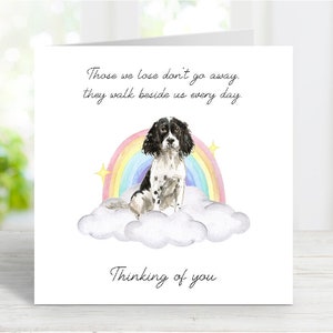 Englisch Springer Spaniel (Schwarz & Weiß) Beileidsbekundung - Hundeverlust, der an Sie denkt Zitat - Regenbogenbrücke Karte - 6 "x 6"