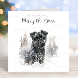 Carte de Noël Affenpinscher, belle carte de voeux festive pour chien « Joyeux Noël », scène de neige hivernale amusante, 6 x 6 po, blanc à l'intérieur