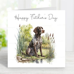Vaderdagkaart kortharige Duitse aanwijzer, Happy Father's Day hondenwenskaart, 6 x 6 inch