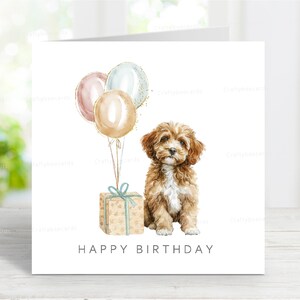 Cavapoo Geburtstagskarte, Süßer Hund Grußkarte, Hübsches Aquarell Bild, 15x15cm, Innen leer