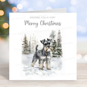 Carte de Noël pour Schnauzer nain, carte de voeux pour chien « Joyeux Noël », scène d'hiver festive, 6 x 6 po
