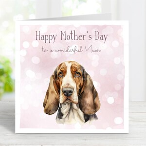 Basset Hound-moederdagkaart, Happy Mother's Day-kaart, hondenmoeder, van de hond, 6 x 6 inch, blanco binnenkant