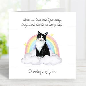 Carte de sympathie British Shorthair chat noir et blanc - carte de pensée de chat de vous - carte de perte de chat sentimental - 6" x 6"