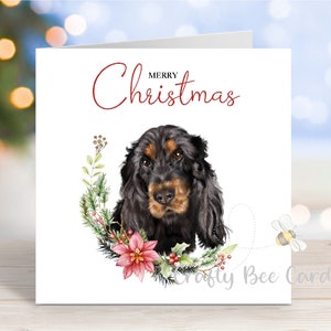 Carte de Noël Cocker spaniel (noir et feu), carte de voeux « Joyeux Noël », chien pour la fête, 6 x 6 po