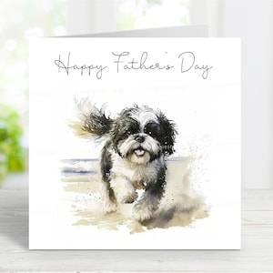 Shih Tzu (Schwarz & Weiß) Vatertagskarte, glücklicher Vatertagshund-Grußkarte, 6 "x 6"