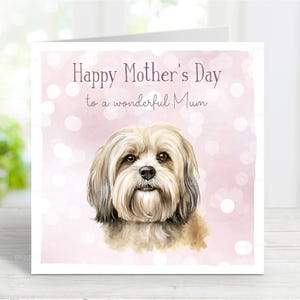 Lhasa Apso-moederdagkaart, Happy Mother's Day-kaart, voor een geweldige moeder, hondenmoeder, van de hond, 6 x 6 inch, blanco binnenkant