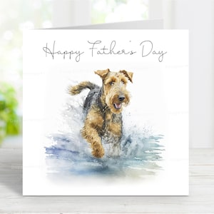 Airedale Terrier-vaderdagkaart, Happy Father's Day-hondenwenskaart, 6 x 6 inch