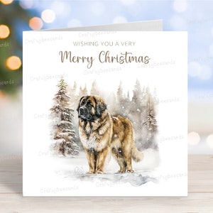 Leonberger Weihnachtskarte, 'Merry Christmas' Festliche Winterszene Hund, Grußkarte, 6 "x 6"