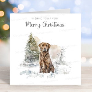 Carte de Noël Chesapeake Bay Retriever, belle carte de voeux festive pour chien « Joyeux Noël », scène de neige hivernale amusante, 6 x 6 po, blanc à l'intérieur