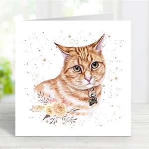 Carte de chat tigré roux, belle carte de voeux pour toute occasion, anniversaire, merci, rétablissement, sympathie, perte d'un animal de compagnie, 6 x 6 po