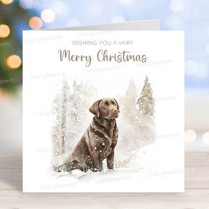 Carte de Noël Labrador Retriever (chocolat/marron), carte de voeux de chien « Joyeux Noël », scène d'hiver festive, 6 x 6 po