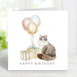 Carte d'anniversaire de chat sibérien, belle carte de voeux pour les amoureux des chats, 6" x 6"