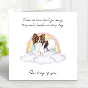 Tarjeta de condolencias de Papillon - Tarjeta de perro pensando en ti - Frase sentimental sobre la pérdida de un perro - Tarjeta de perro Puente Arcoíris - 15 x 15 cm