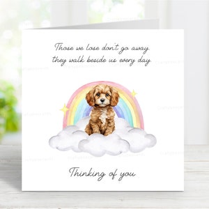 Tarjeta de condolencias para Cavapoo - Tarjeta de perro pensando en ti - Frase sentimental sobre la pérdida de un perro - Tarjeta Rainbow Bridge para perro - 15 x 15 cm