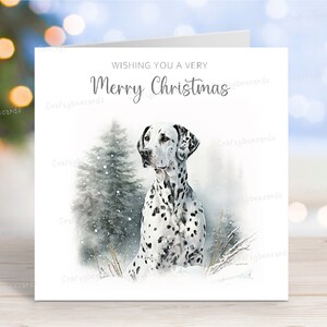 Carte de Noël dalmate, carte de voeux de chien « Joyeux Noël », scène d'hiver festive, 6 x 6 po