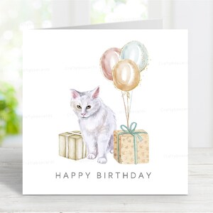 Carte d'anniversaire chat Maine coon (blanc), jolie carte de voeux pour les amoureux des chats, 15 x 15 cm