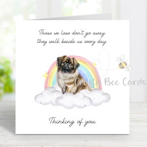 Tarjeta de condolencias para un Spaniel Tibetano - Pensando en ti, cita sentimental sobre la pérdida de un perro - Tarjeta Rainbow Bridge para perros - 15 x 15 cm