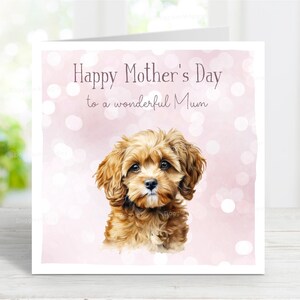 Cavapoo-moederdagkaart, gelukkige moederdagkaart, voor een geweldige moeder, hondenmoeder, van de hond, 6 x 6 inch, blanco binnenkant
