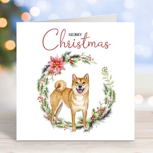 Carte de Noël Shiba Inu, carte de voeux « Joyeux Noël », chien pour la fête, 6 x 6 po