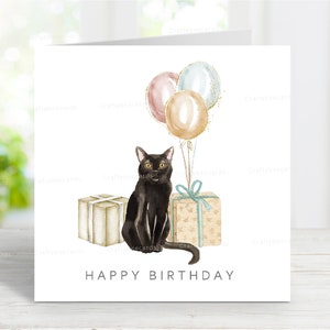 Carte d'anniversaire Bombay/chat noir, carte de voeux amusante chat noir, 6 x 6 po