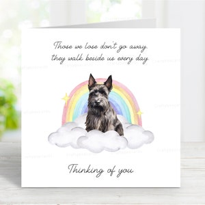 Tarjeta de condolencias para un Scottish Terrier - Tarjeta de "Perro que piensa en ti" - Frase sentimental sobre la pérdida de un perro - Tarjeta Rainbow Bridge para perro - 15 x 15 cm